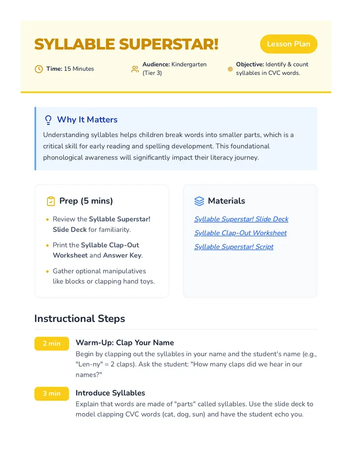 Syllable Superstar Lesson Plan