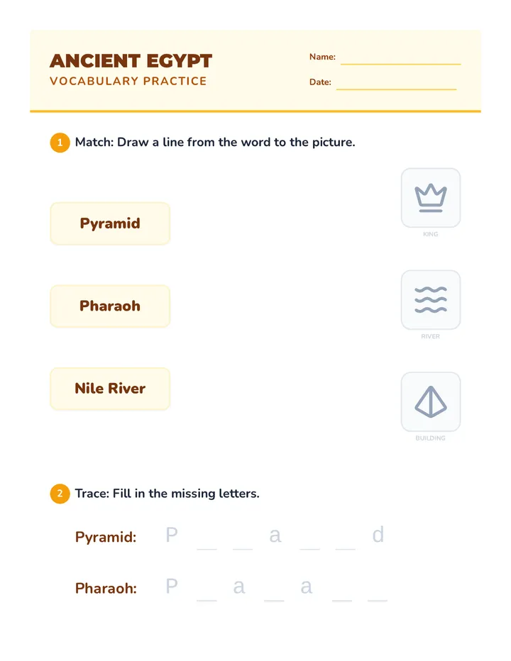 Ancient Egypt Vocabulary Worksheet