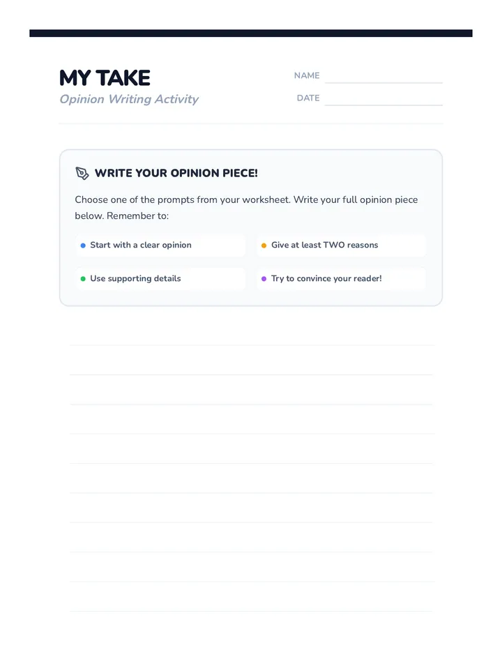 ECR Opinion Writing Activity
