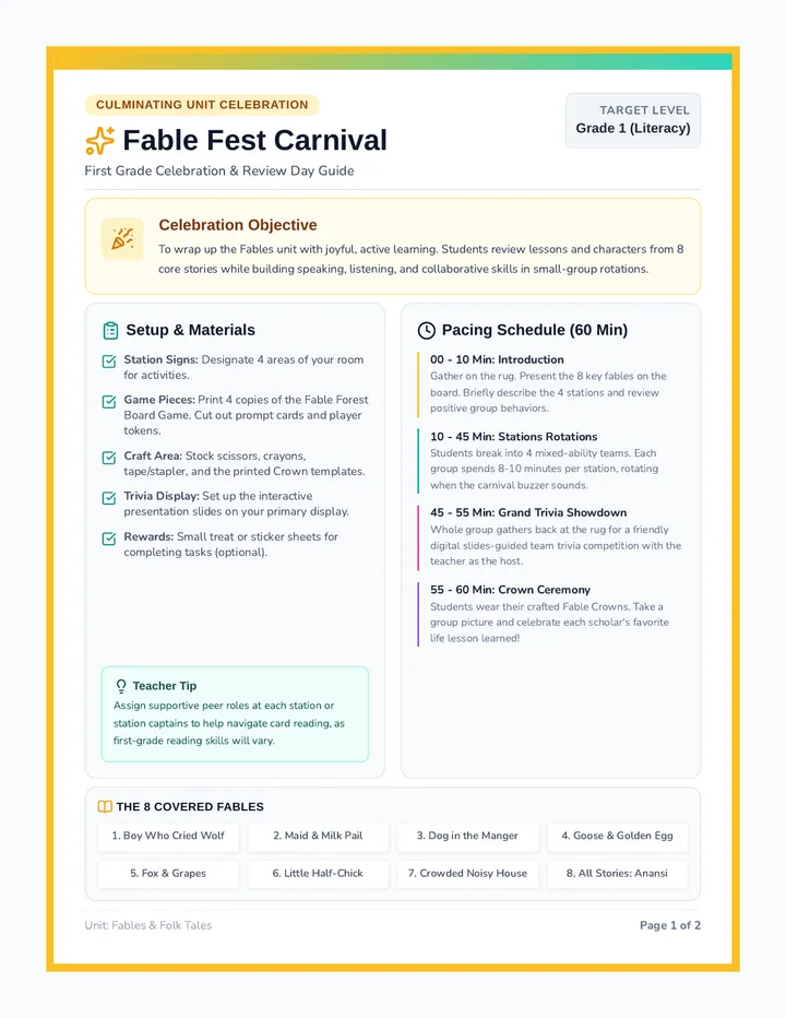 Fable Carnival Teacher Guide
