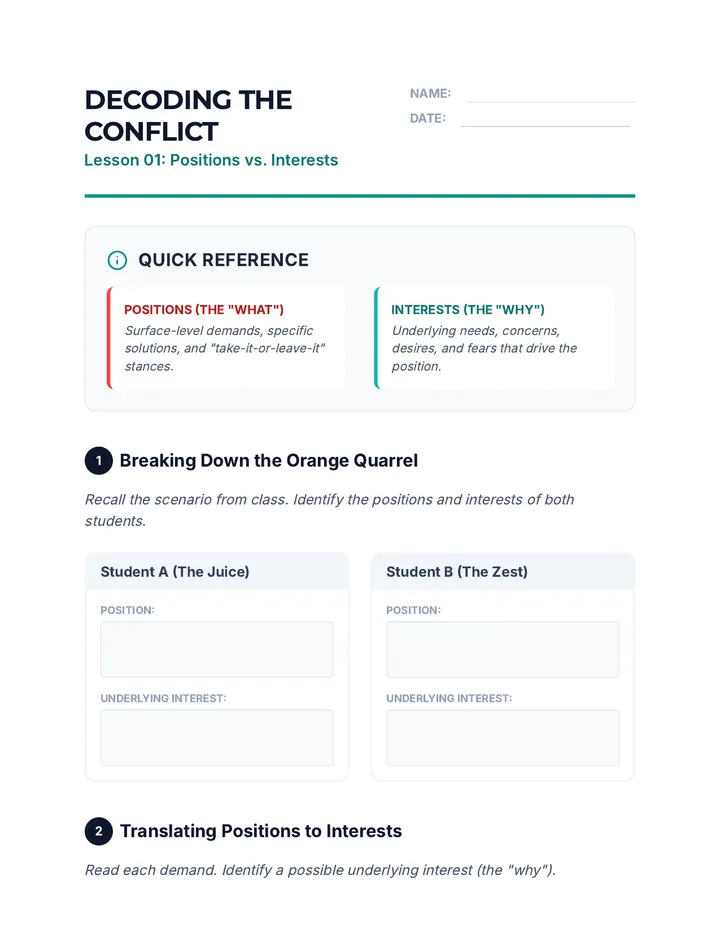 Decoding Conflict Worksheet