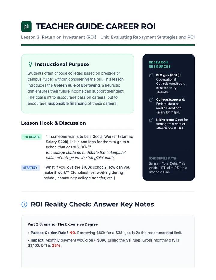 Career ROI Teacher Guide