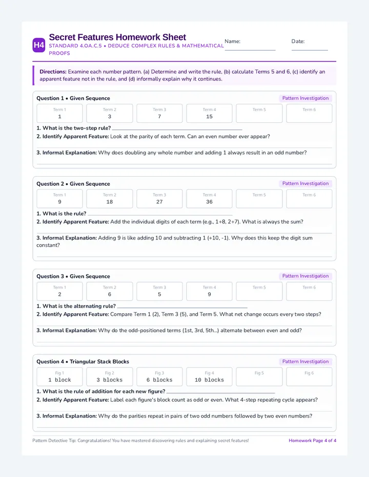 Secret Features Homework Sheet