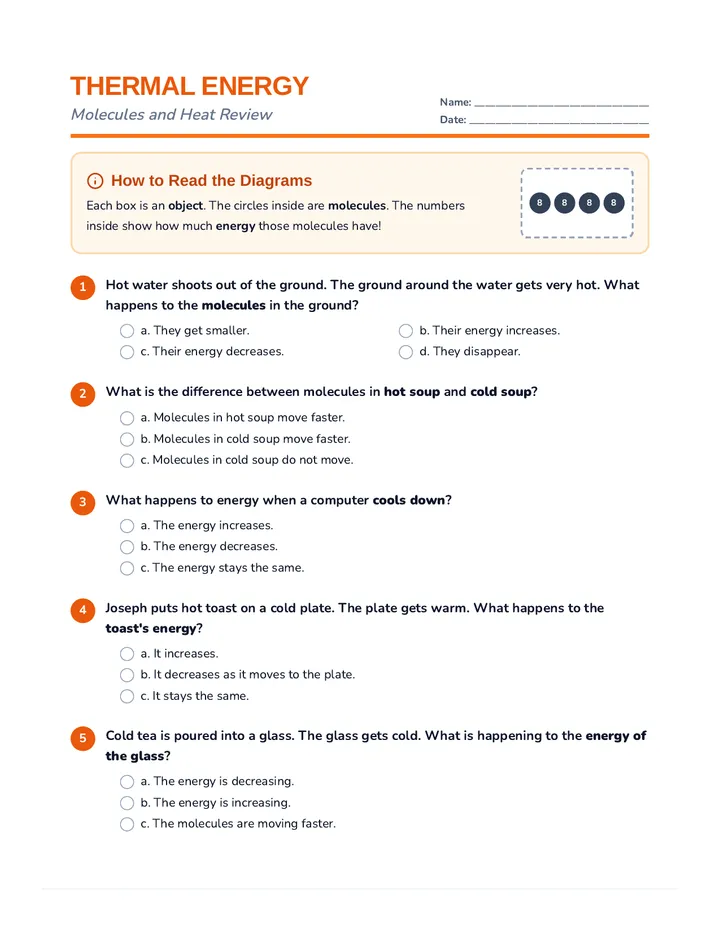 Thermal Energy Worksheet