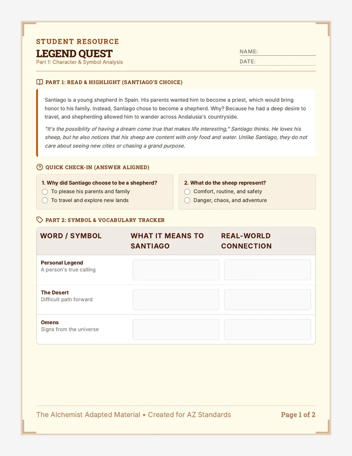 Legend Quest Student Worksheet