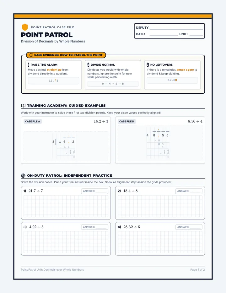 Point Patrol Worksheet