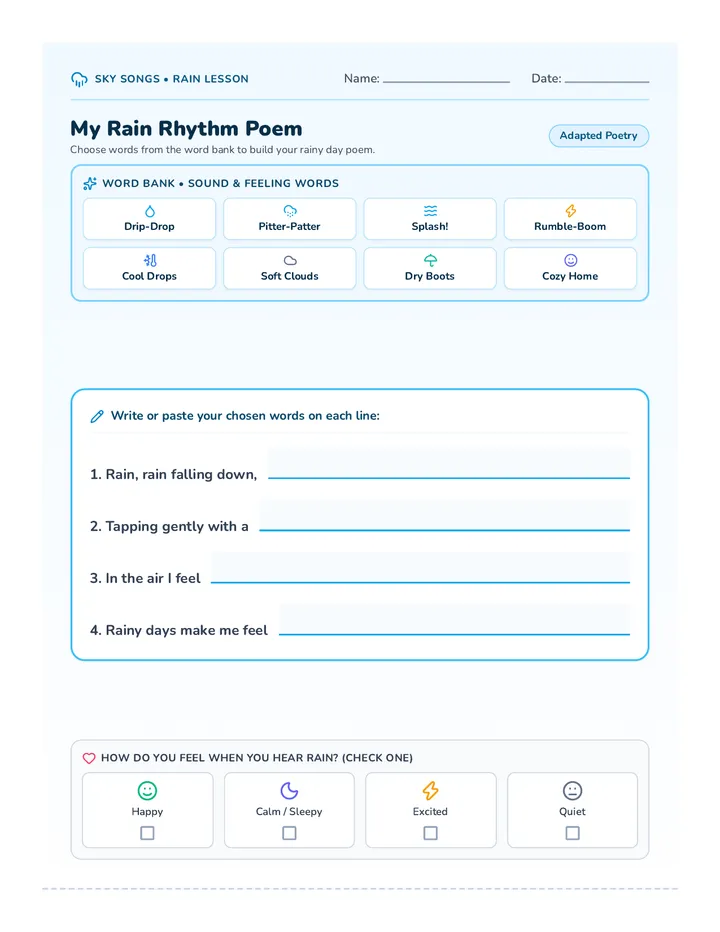 Rain Poetry Worksheet