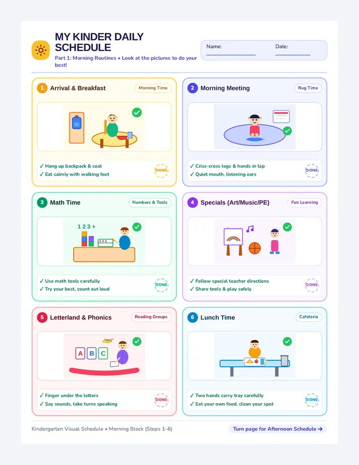 Kinder Routine Visual Schedule