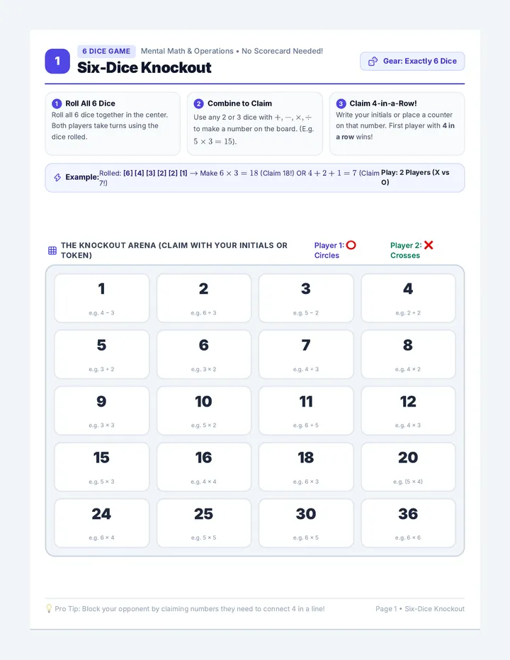 Dice and Card Math Games Document