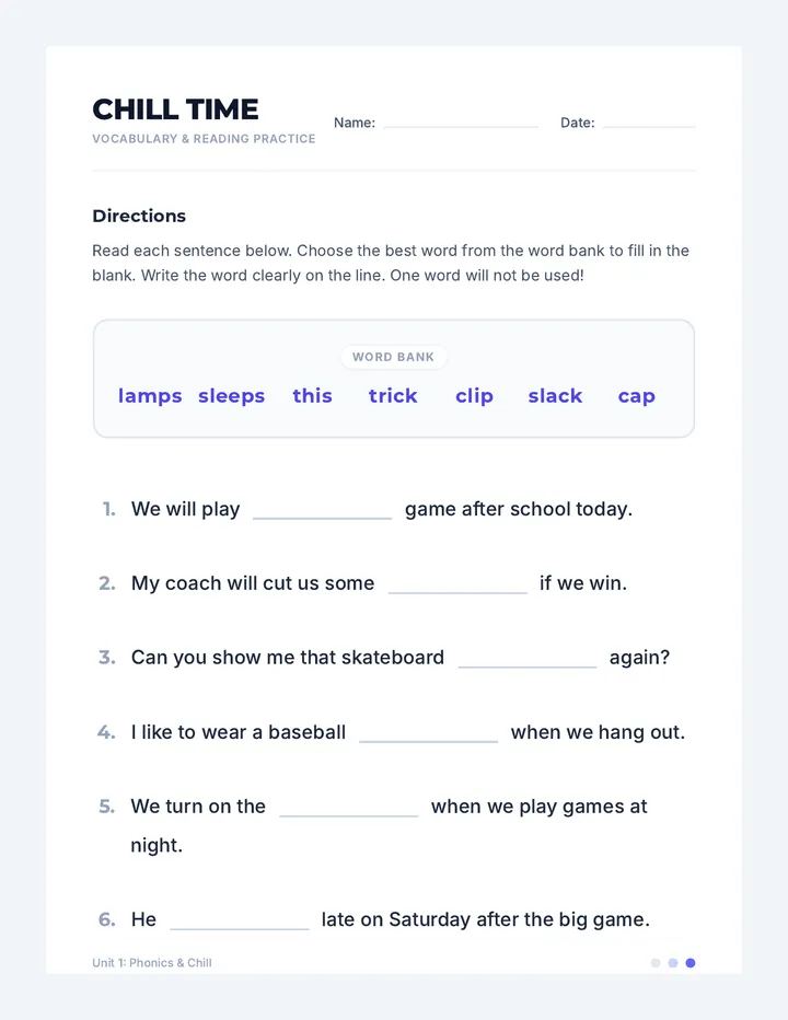 Chill Time Worksheet