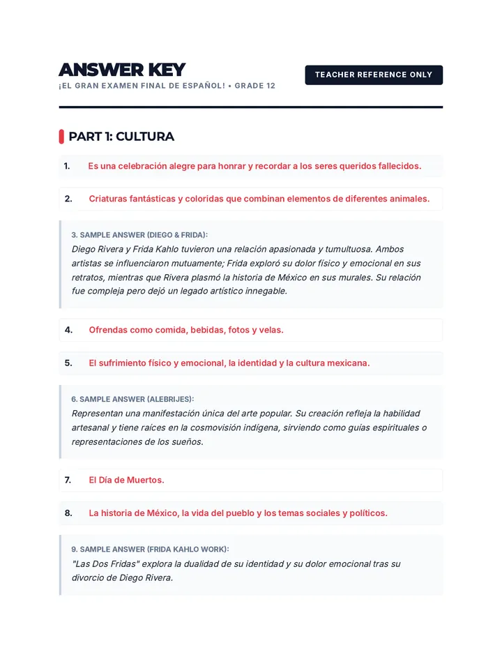 Examen Answer Key Document