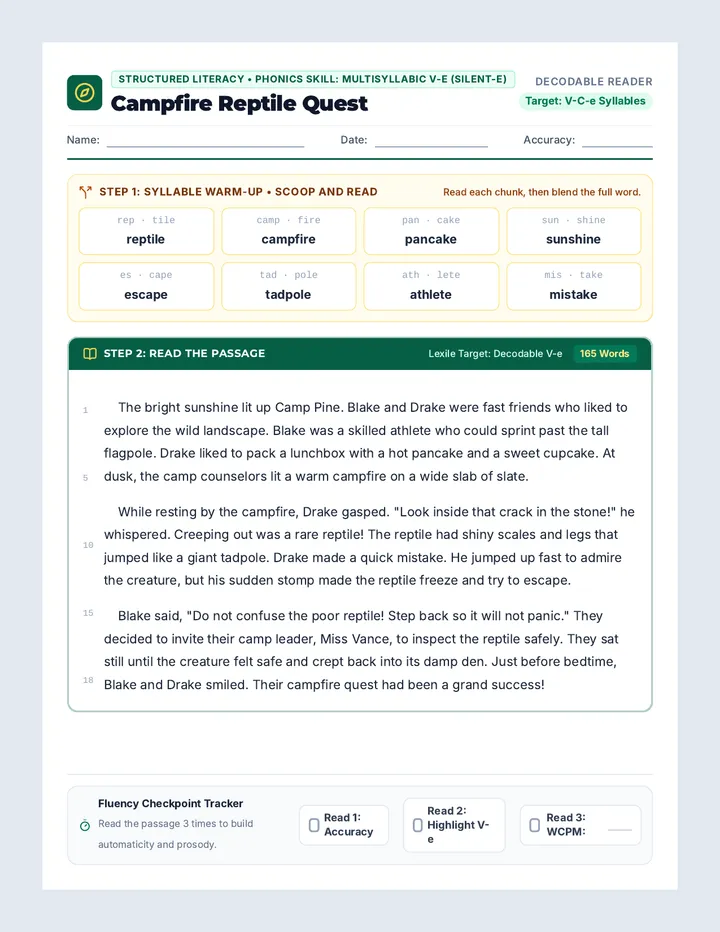 Campfire Reptile Quest Reading Packet