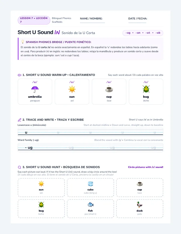 Short U Worksheet