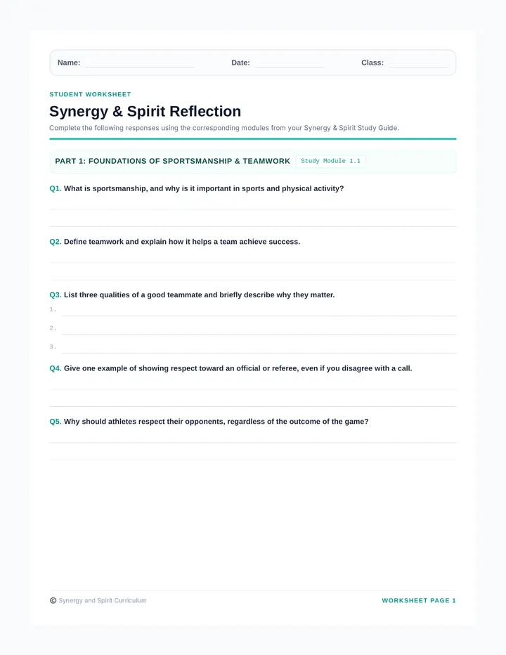 Synergy and Spirit Worksheet