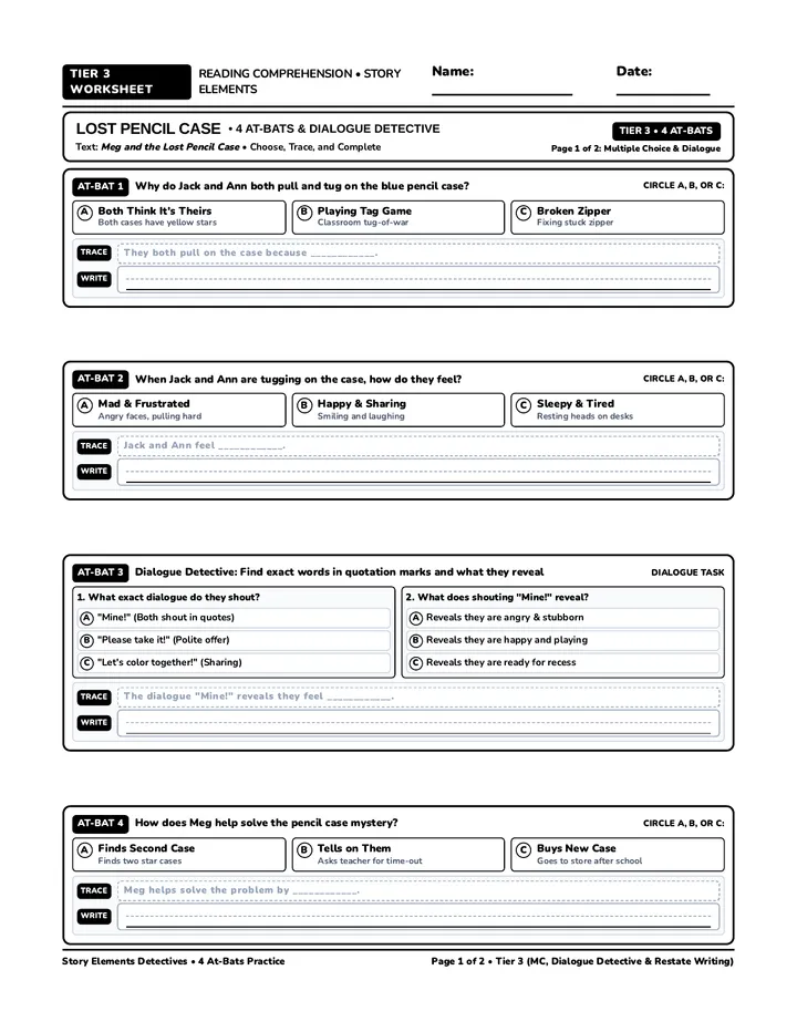Pencil Case Tier 3 Worksheet