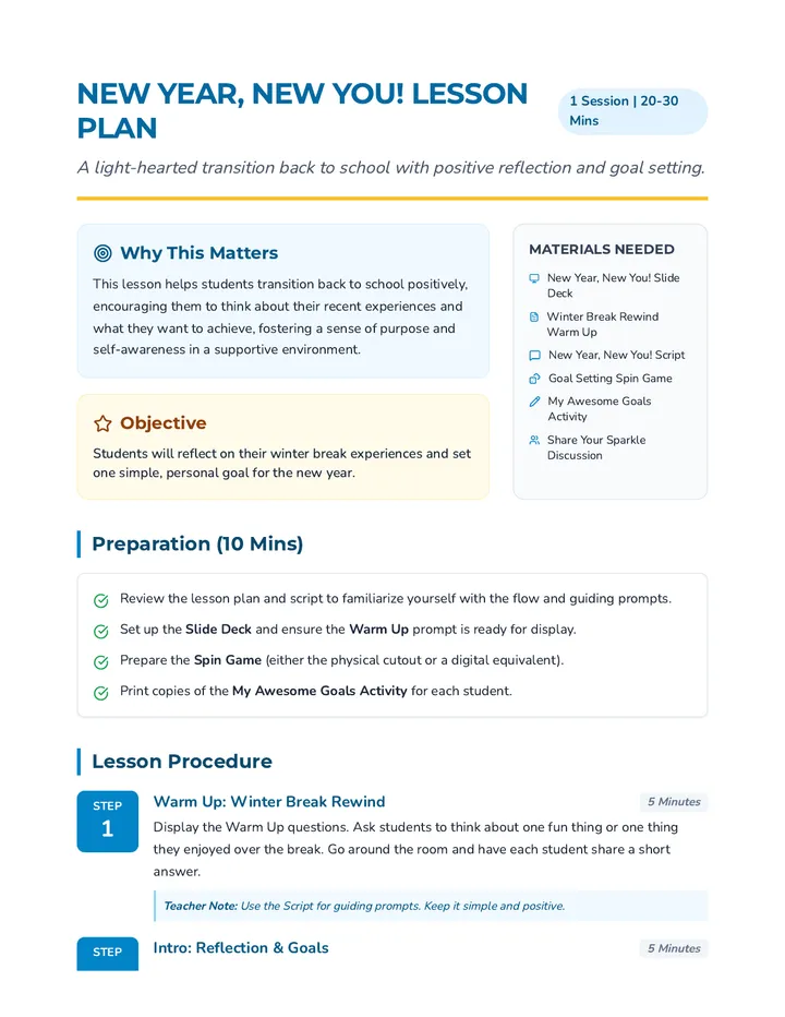 New Year New You Lesson Plan