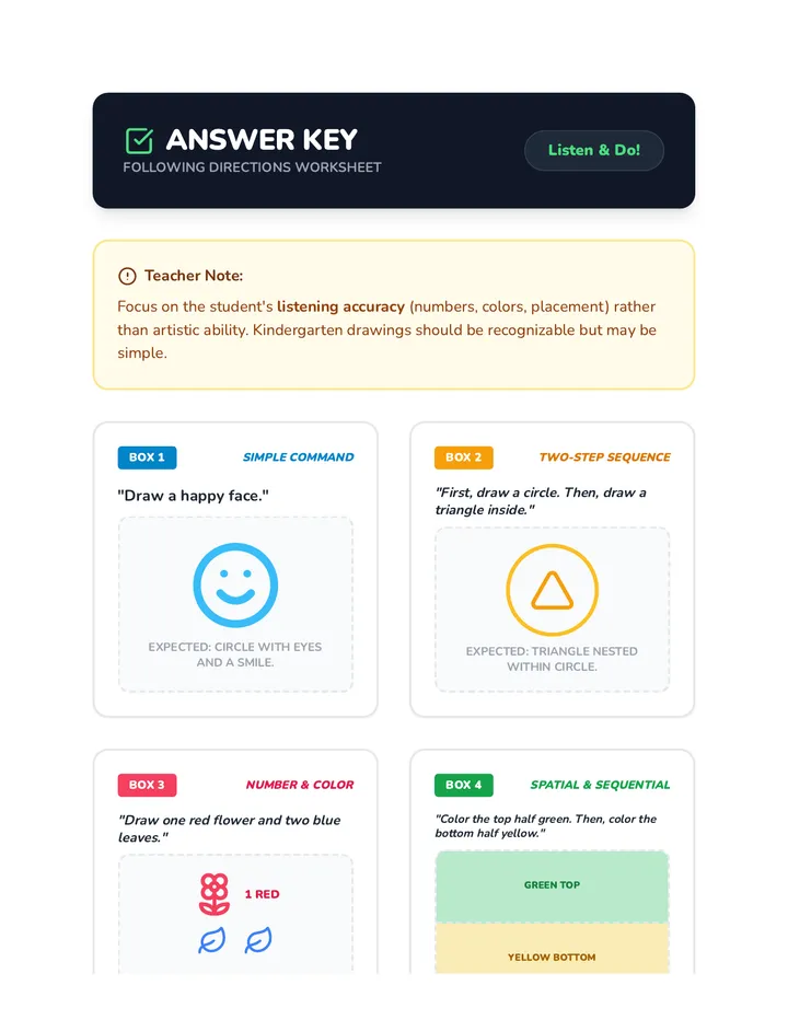 Following Directions Answer Key