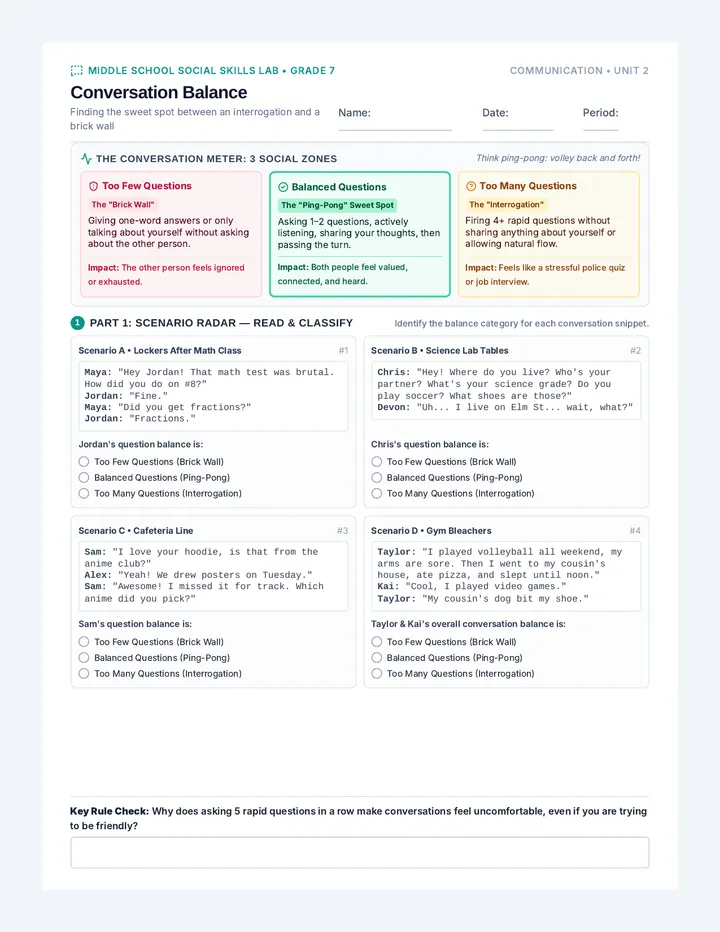 Conversation Balance Worksheet