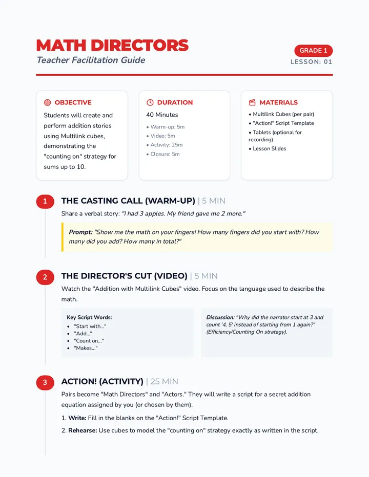 Math Directors Teacher Guide