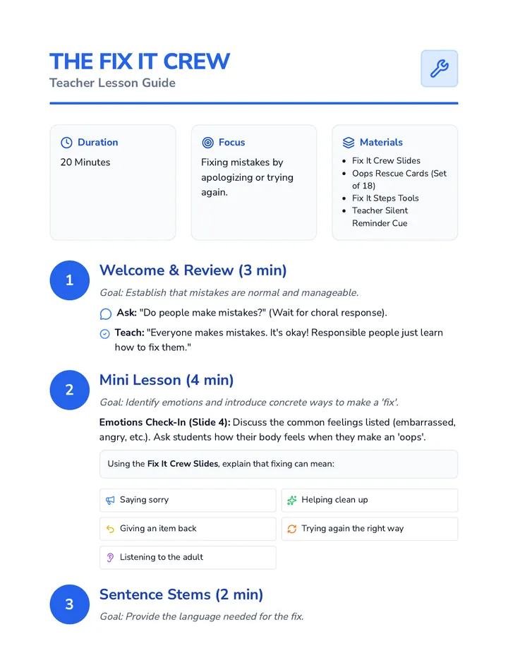Fix It Crew Lesson Guide