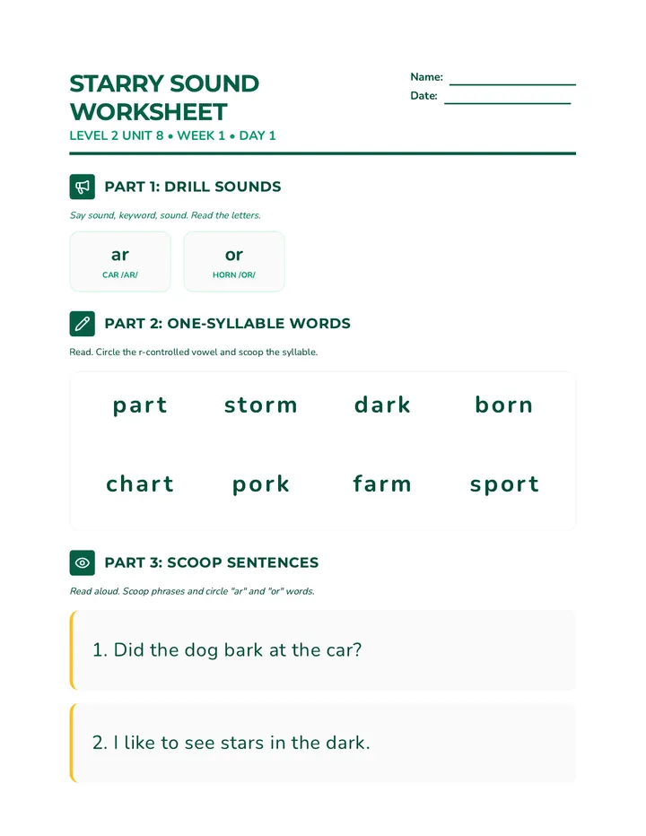 Starry Sound Worksheet
