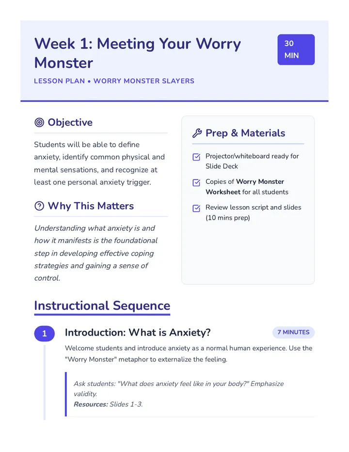 Meeting Your Worry Monster Lesson Plan