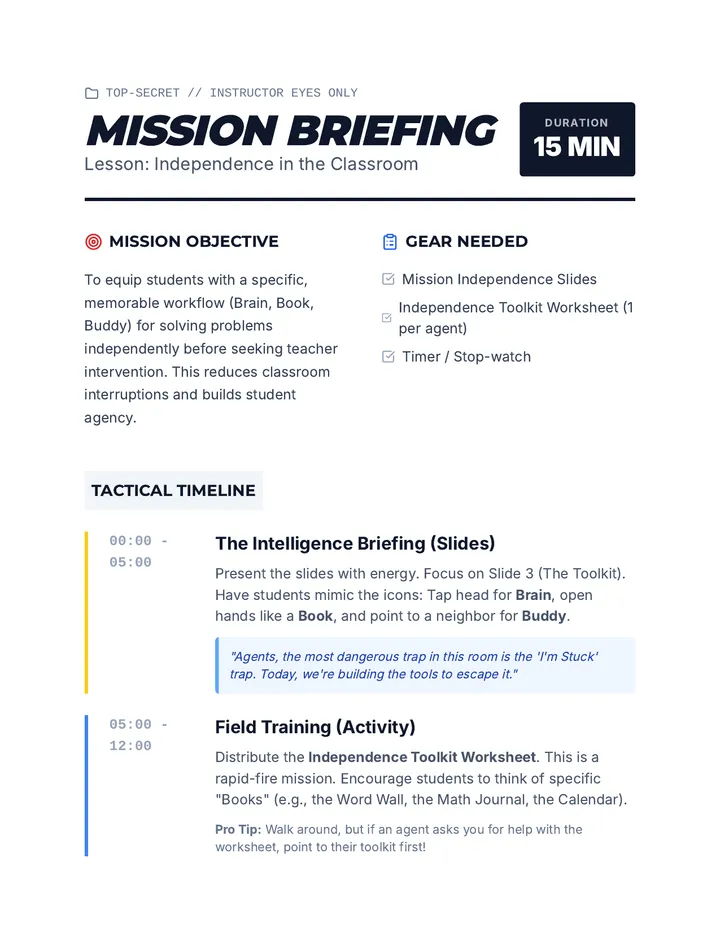 Agent Briefing Teacher Guide