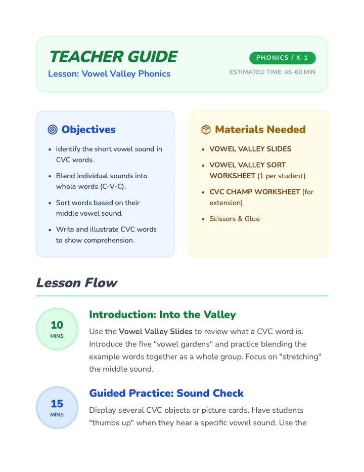 Vowel Valley Teacher Guide
