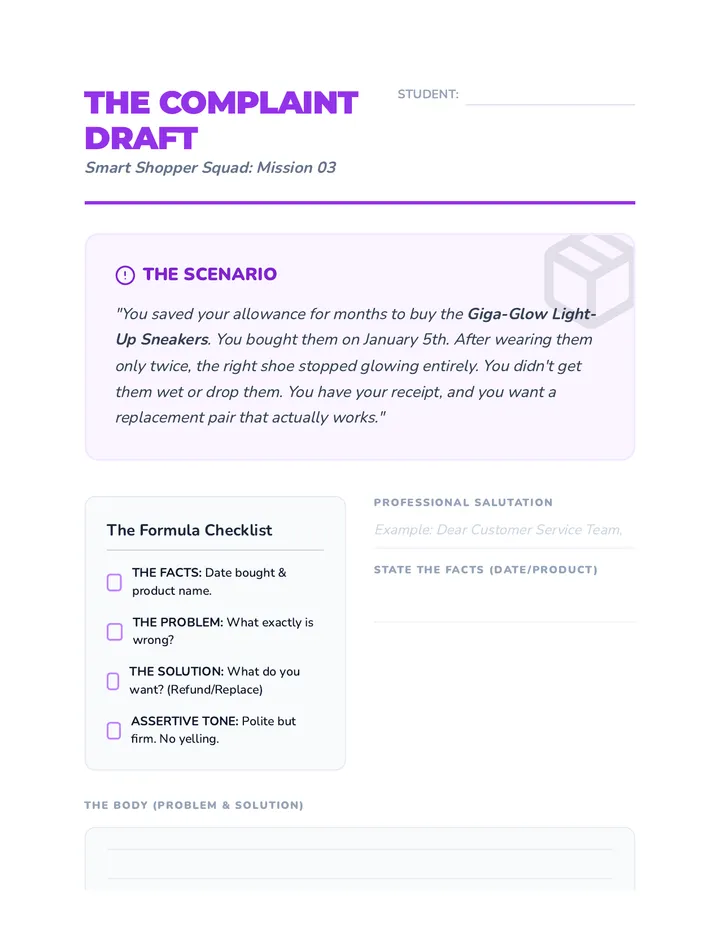 Complaint Letter Worksheet