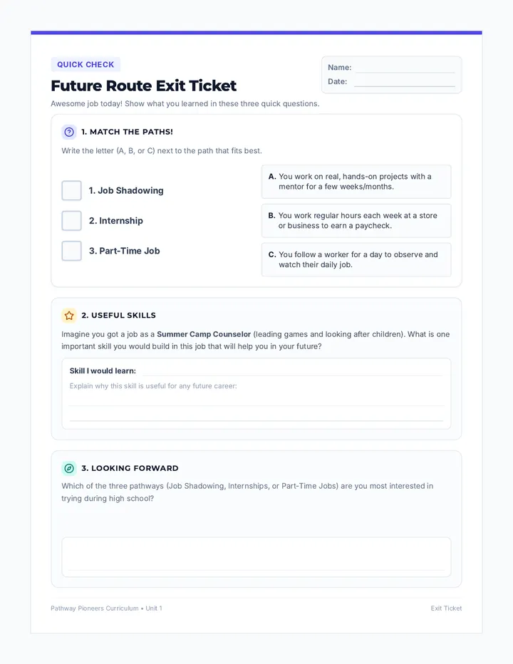 Future Route Exit Ticket