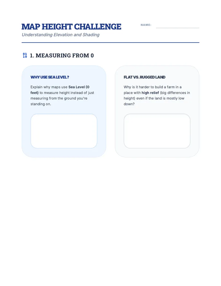 Reading Map Heights Worksheet