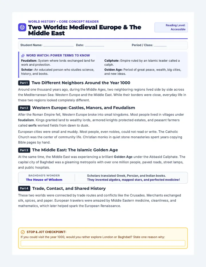 Two Medieval Worlds Reading Packet