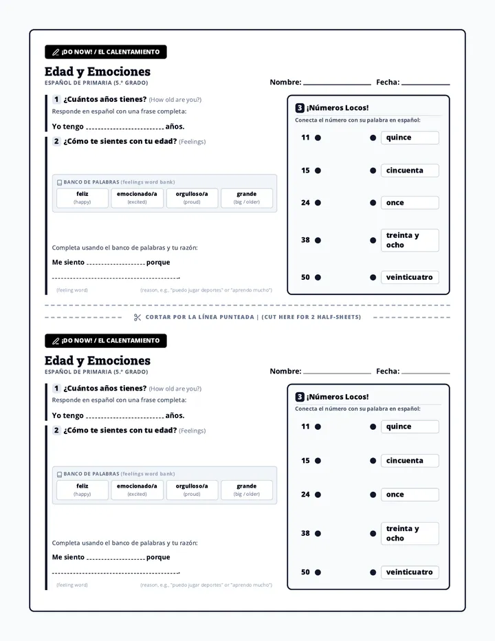 Calendar Connections Worksheets