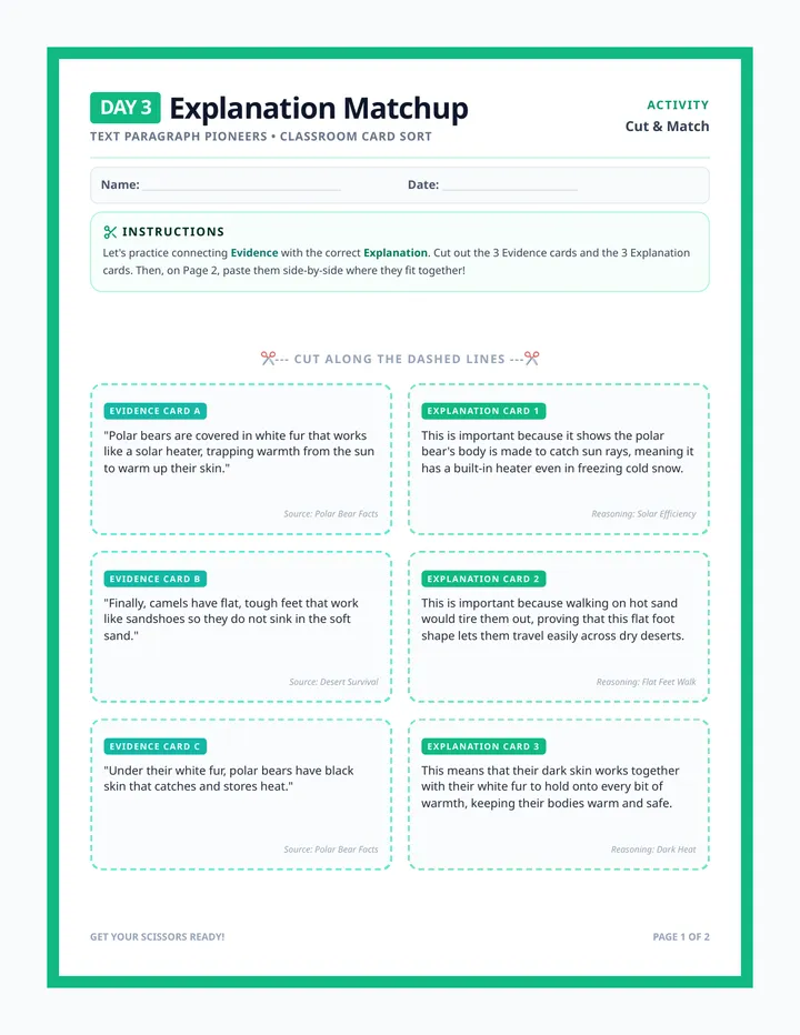 Explanation Matchup Activity
