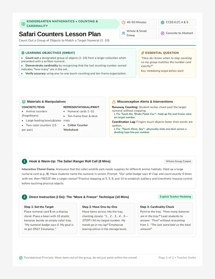 Safari Counters Lesson Plan