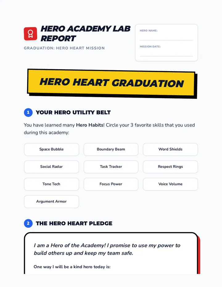 Hero Heart Graduation Worksheet