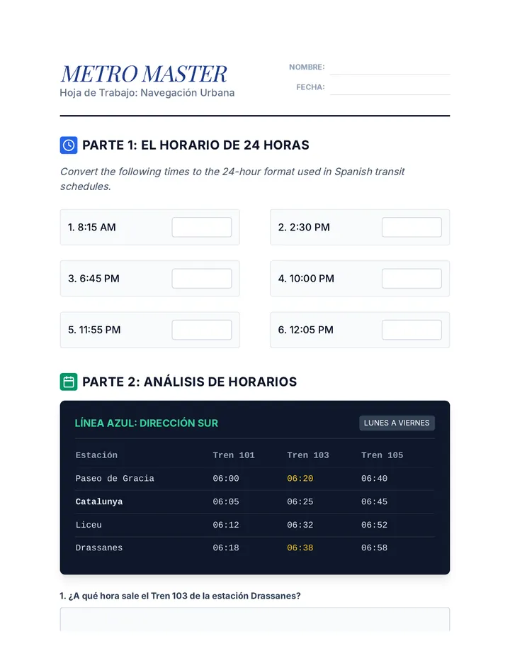 Metro Master Worksheet