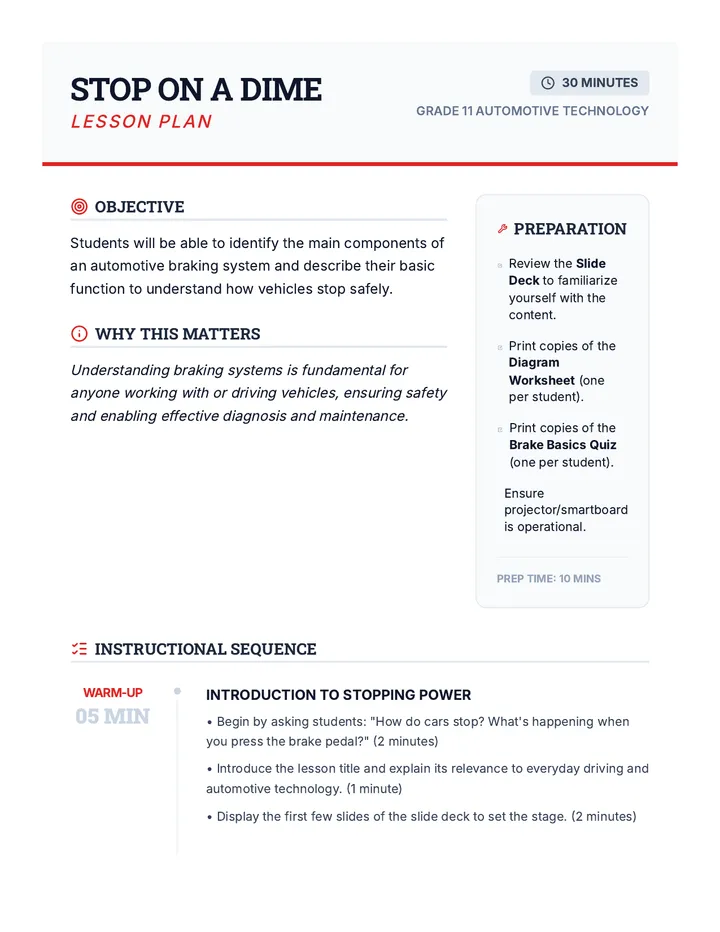 Stop On A Dime Lesson Plan
