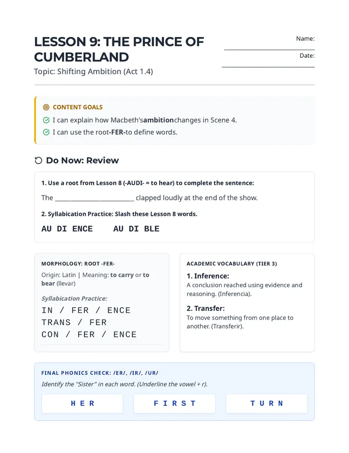 The Prince of Cumberland Handout