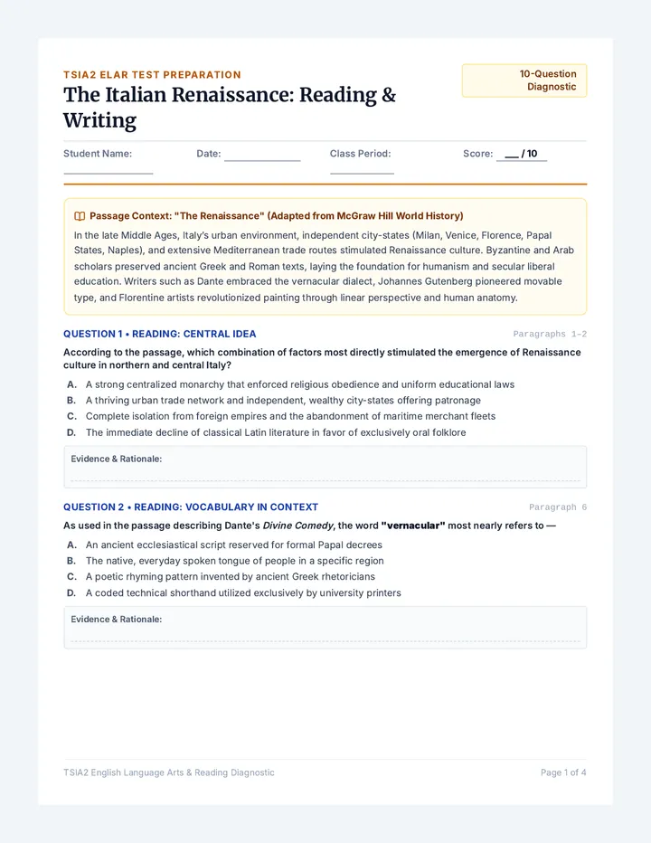 Renaissance TSIA2 Worksheet