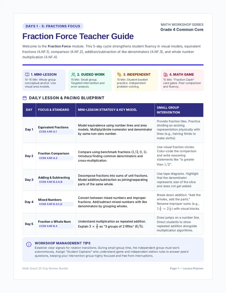 Fraction Force Teacher Guide