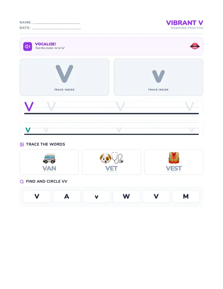 Vibrant V Tracing Worksheet