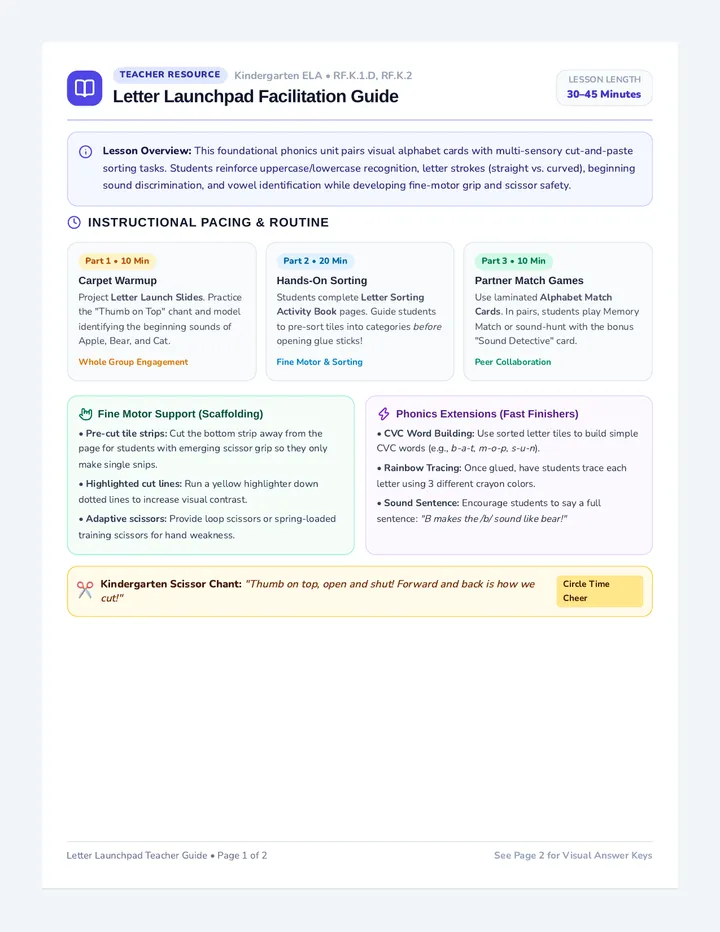 Letter Sorting Teacher Guide