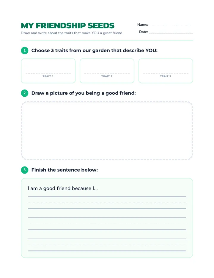 Friendship Seeds Reflection Sheet