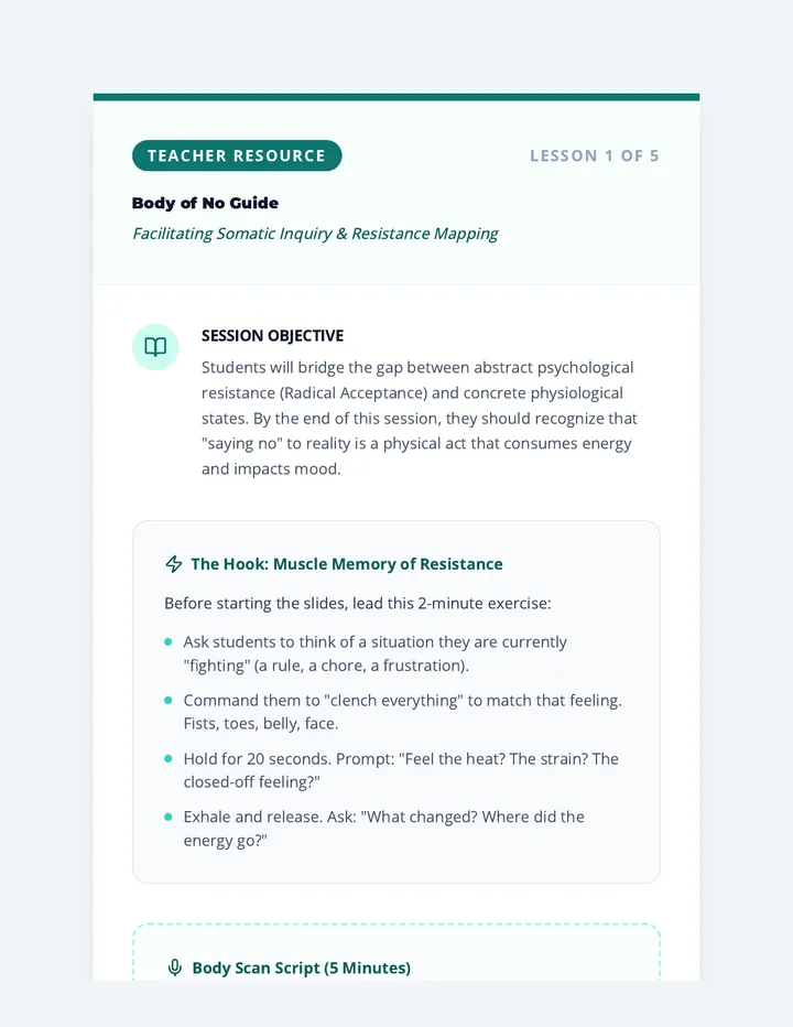 Somatic Inquiry Teacher Guide Lesson Aid