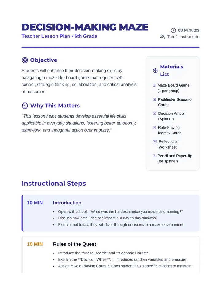 Decision Making Maze Lesson Plan
