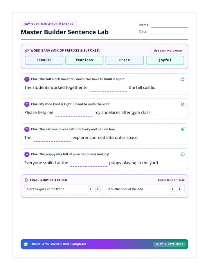 Master Builder Sentence Practice