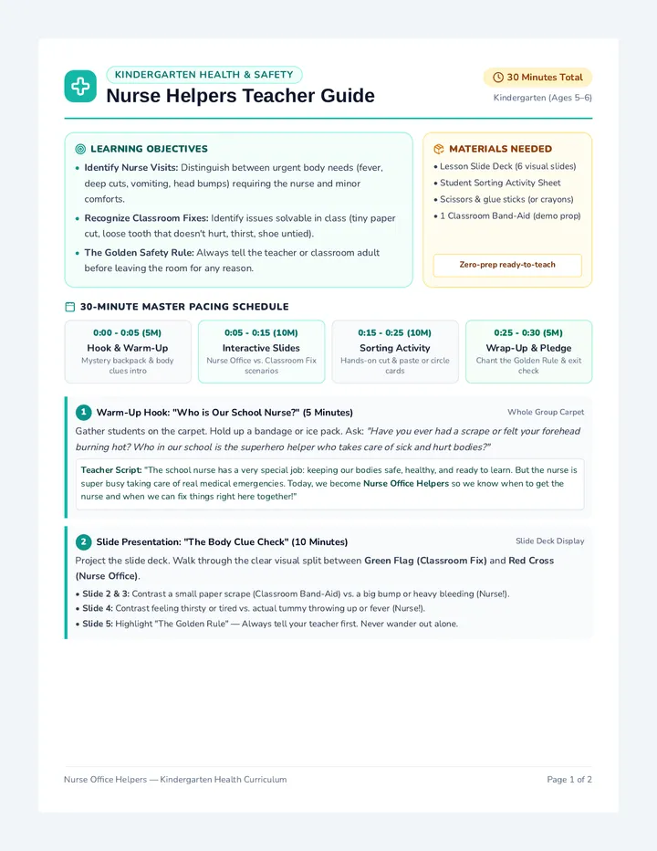 Nurse Helpers Teacher Guide