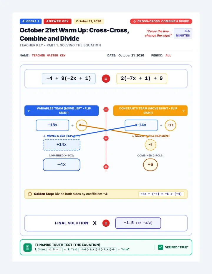 Cross-Cross Equations Answer Key