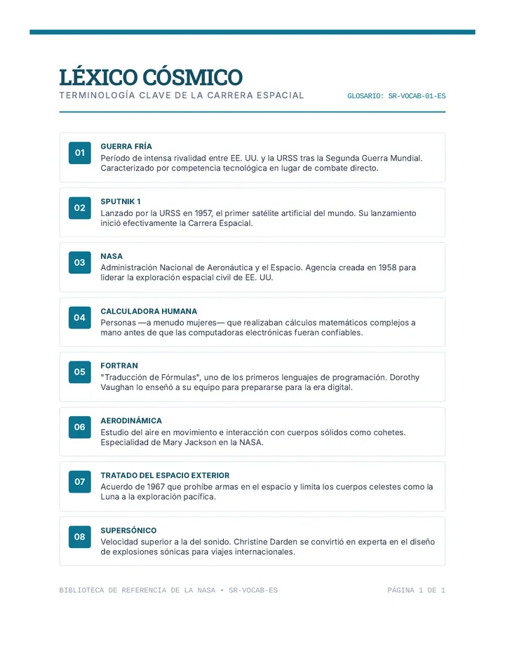 Lexico Cosmico Spanish Reference Sheet
